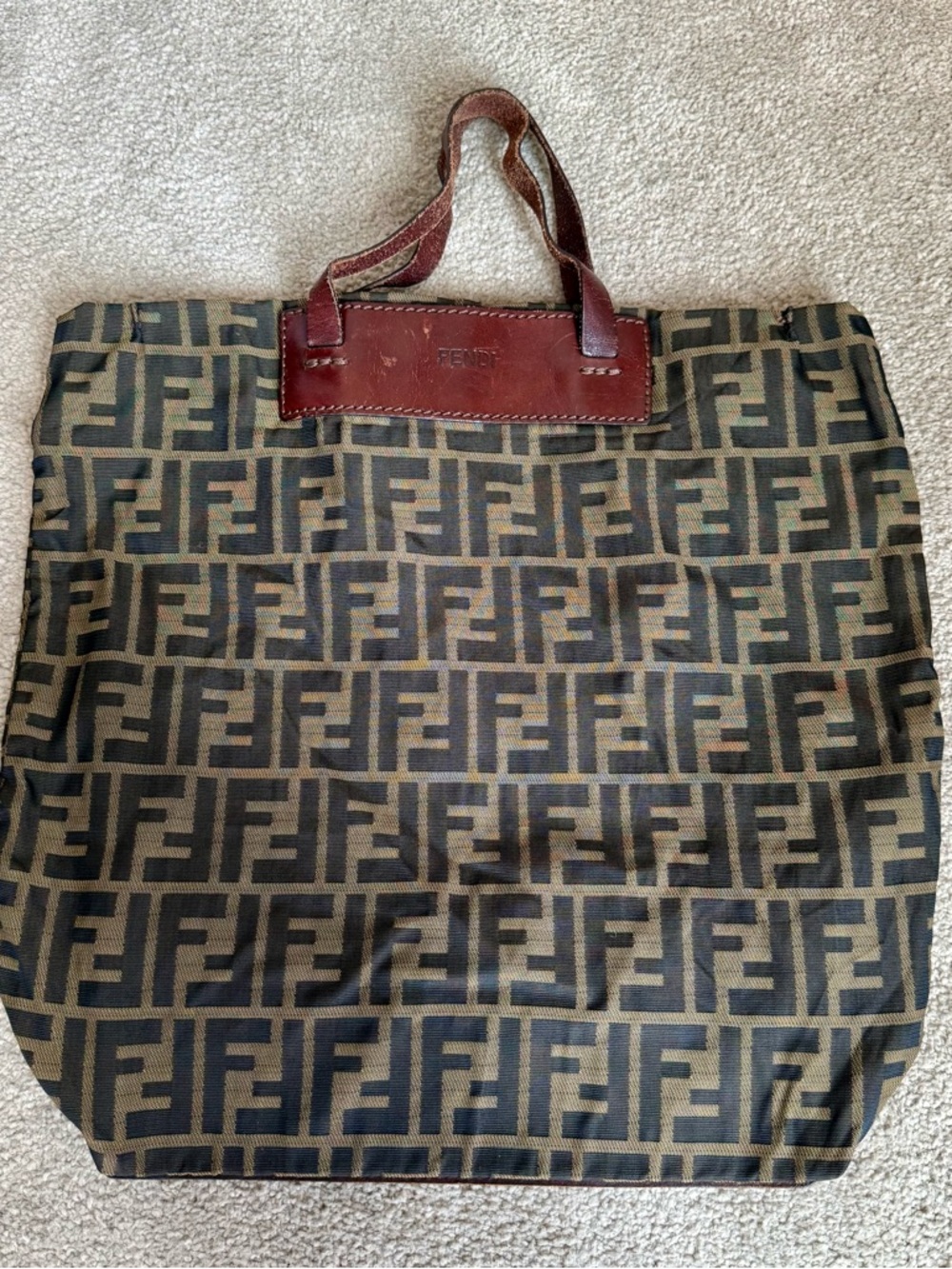 Vintage Fendi Zucca Logo Monogram Foldable Tote with Leather Trim